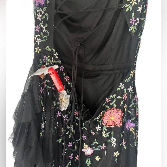 Mac Duggal 9164 Embroidered Corset Floral Sequin Black Maxi Dress Gown Size 12 - Picture 8 of 8